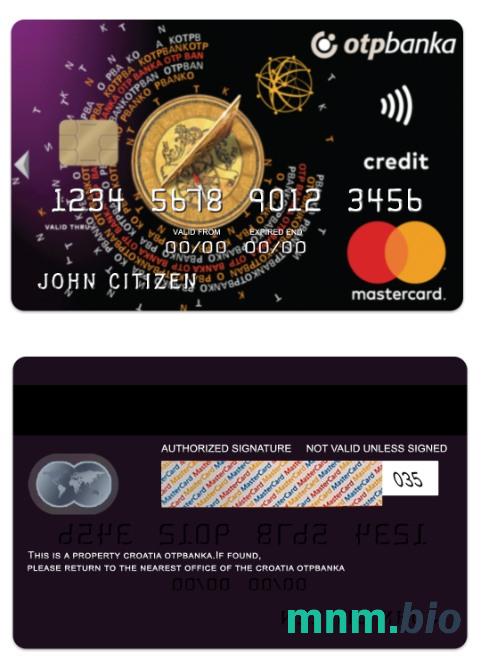 Croatia OTP banka Mastercard Standard charge karta przykład w formacie PSD